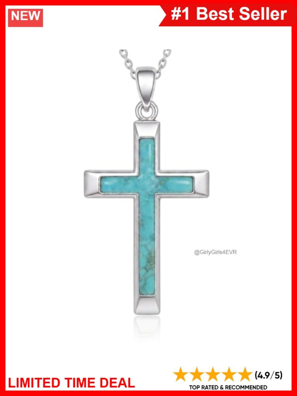 Turquoise Cross Necklace 925 Sterling Silver Pendant Women Religious